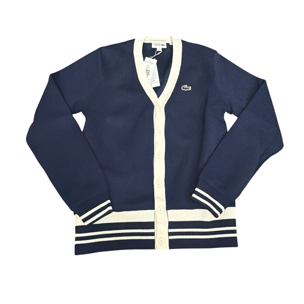Lacoste Sport Men's Golf Cardigan Sweater Navy Blue Size 3 US Small New